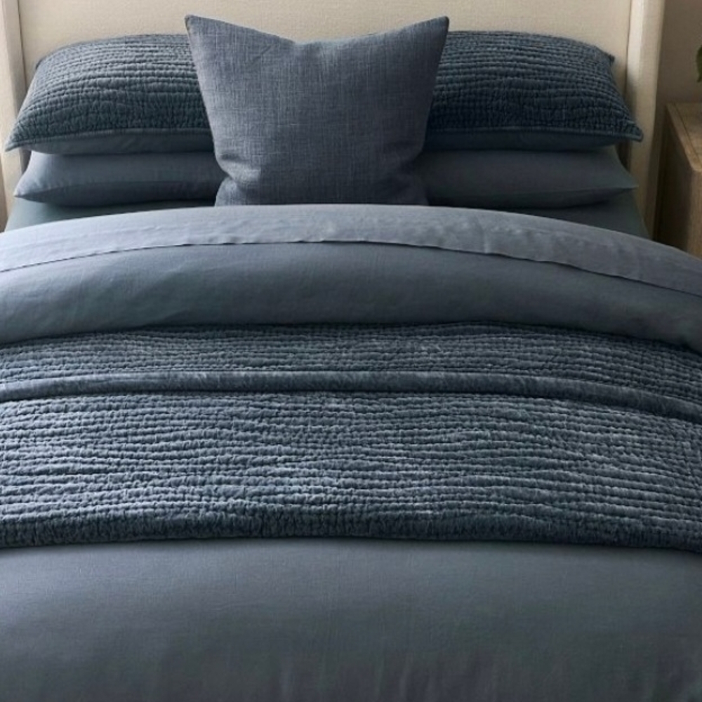 Pottery Barn Steele Blue Linen Duvet